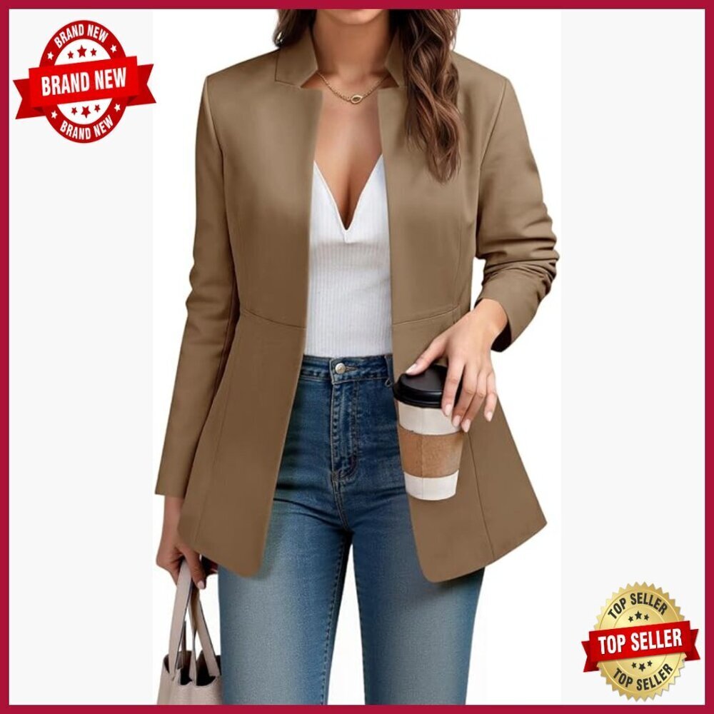 Long Sleeve Notch Collar Blazer Business Casual Open Front Jacket